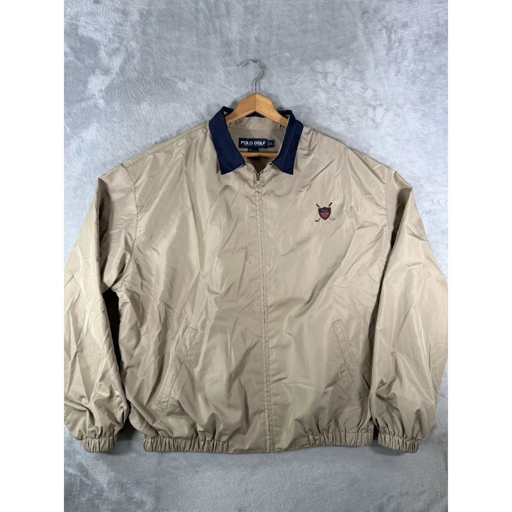 Polo Golf Ralph Lauren Jacket Men's XL Tan Harrington Full Zip Crest Logo